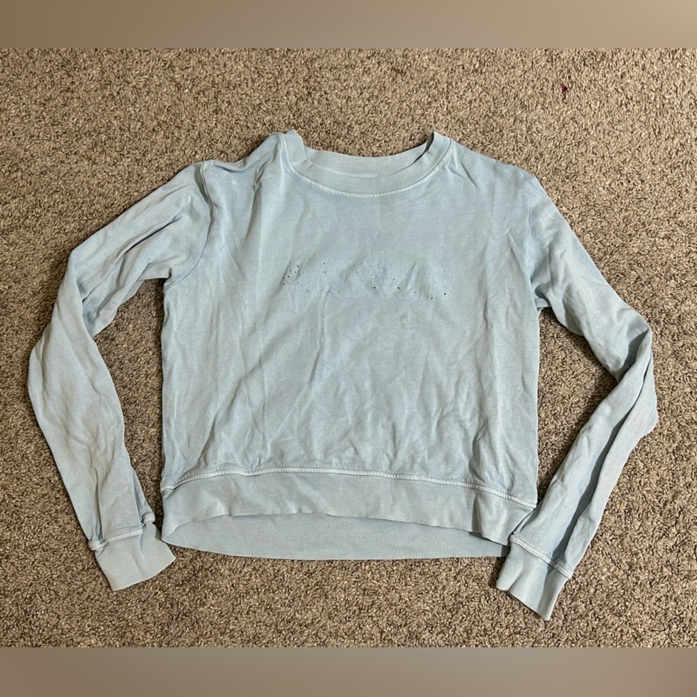 ALL SAINTS Light Blue Crewneck Sweatshirt Women's Size Medium Laser Cutout Crew